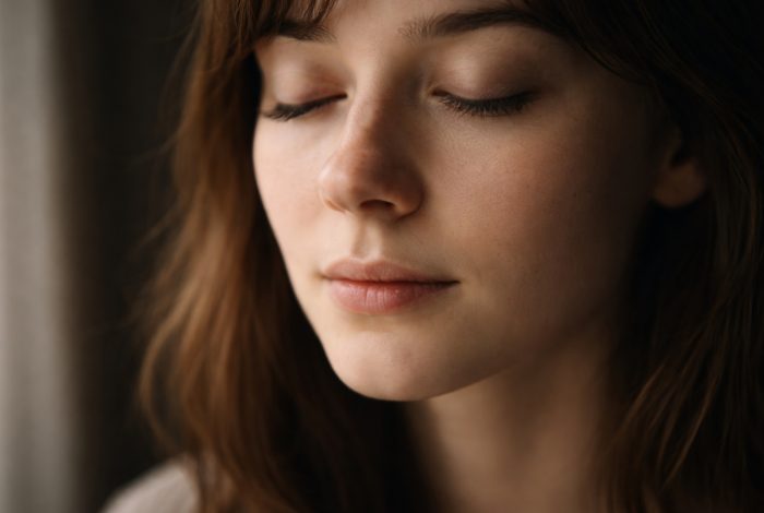 Calm Woman with Closed Eyes in Soft Window Light